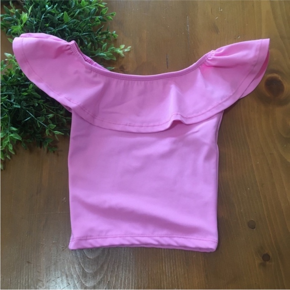 Kortni Jeane Pink Ruffled Off-the-Shoulder Swim Crop Top